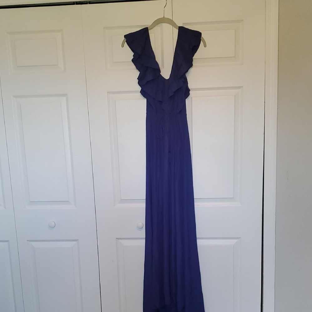 Calypso St. Barth Deep Blue Ruffle Maxi Dress